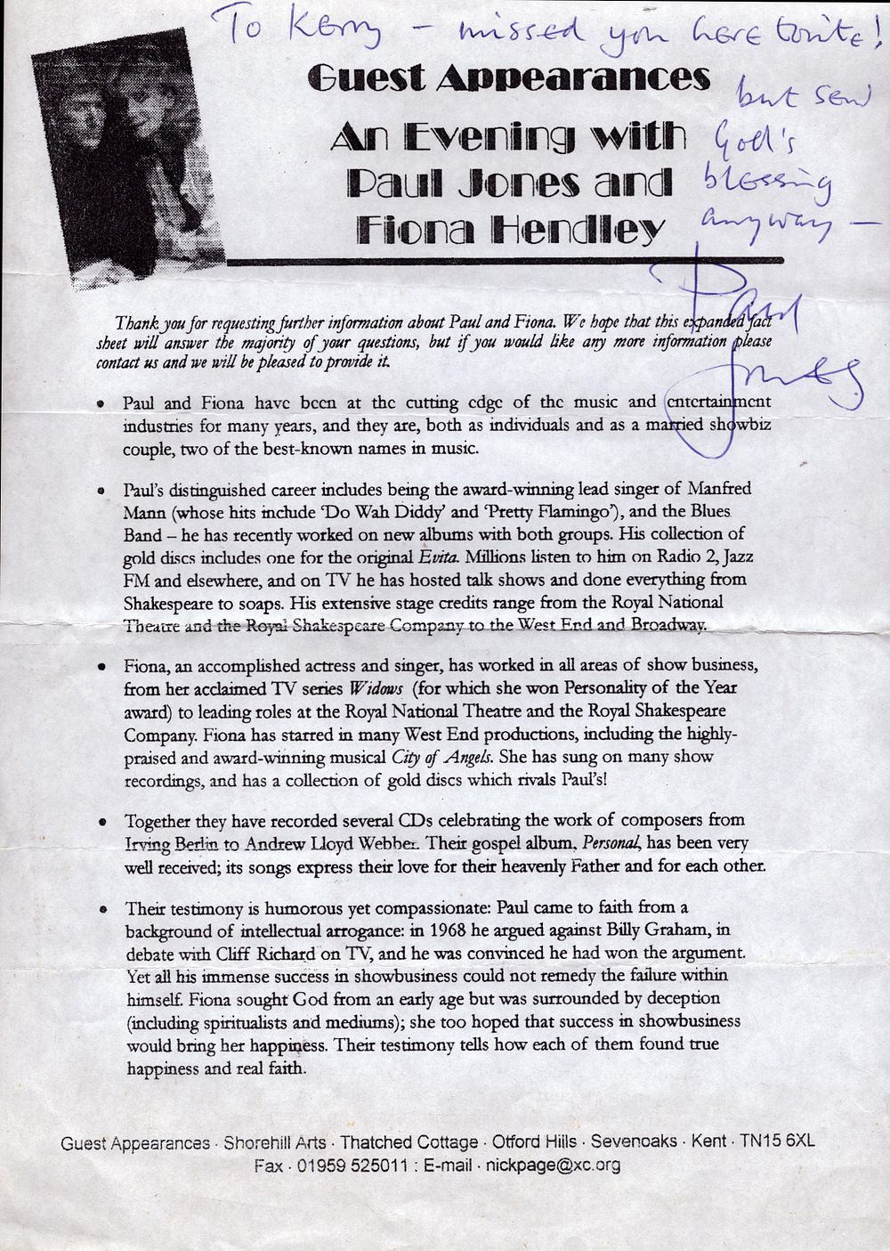 Lot 475: Paul Jones signed fact sheet, from 'An evening...