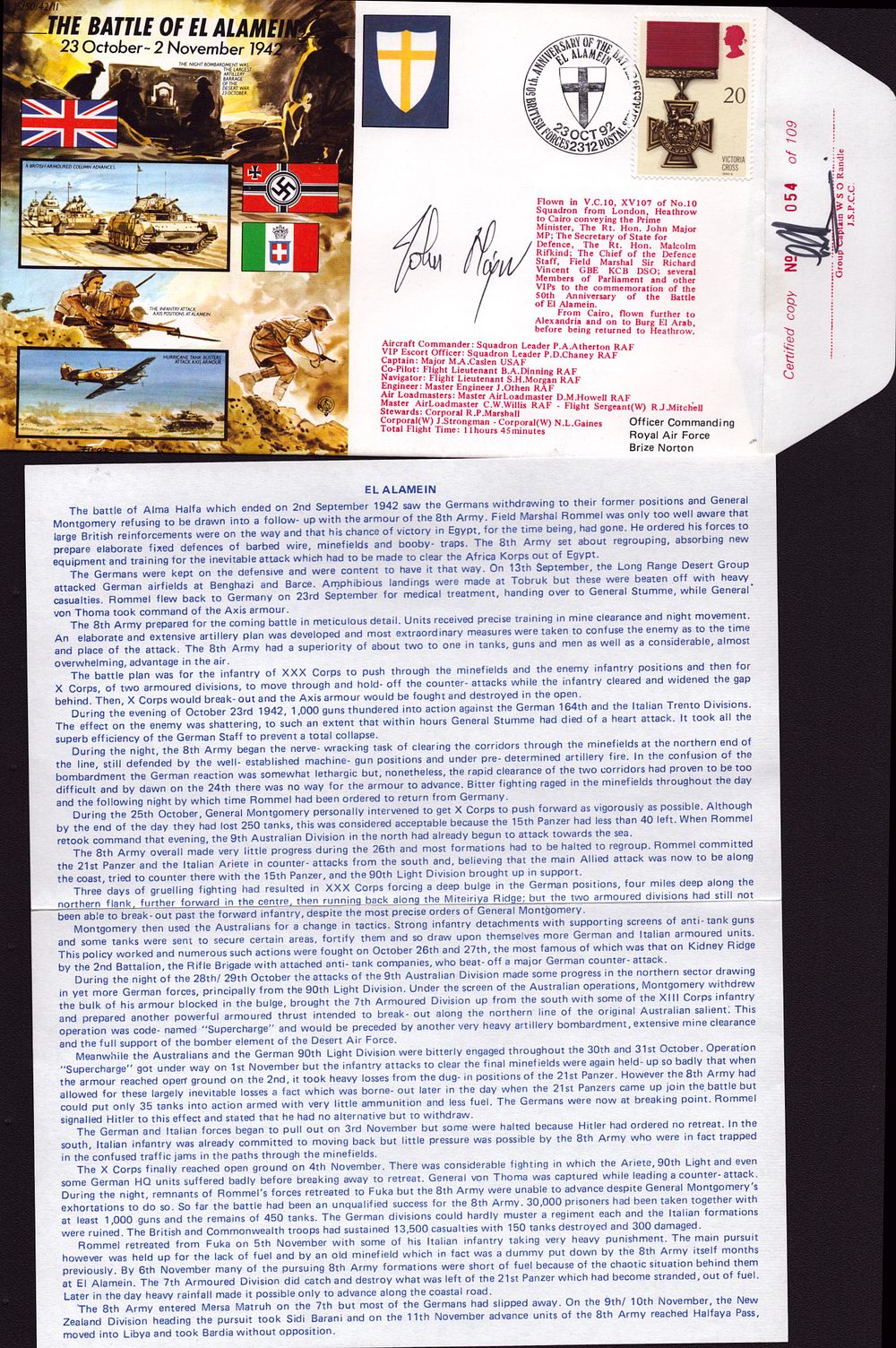 Lot 489: John Major PM signed Battle of El Alamein...