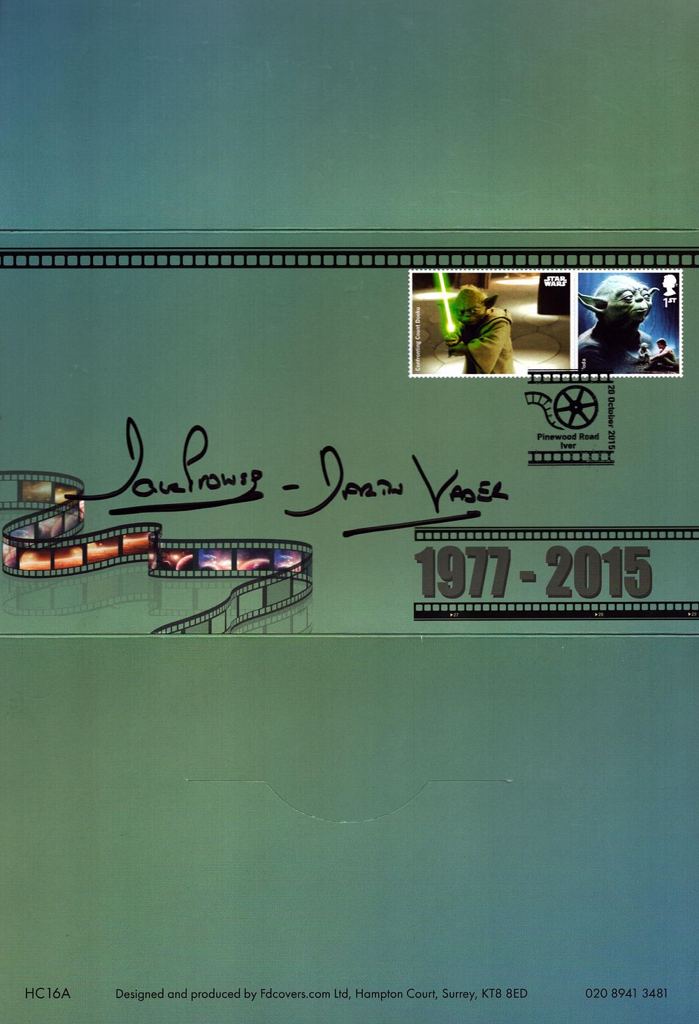 Lot 491: David Prowse, Darth Vader Film Studios FDC. Stamped...