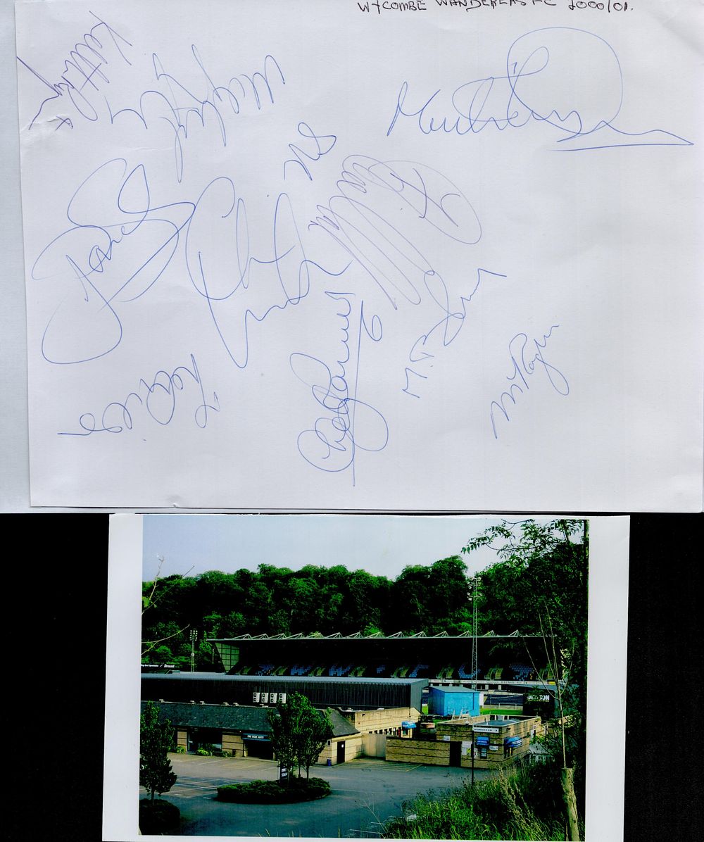 Lot 508: Football. Signed A4 Sheet Wycombe Wanderers FC 2000/01...