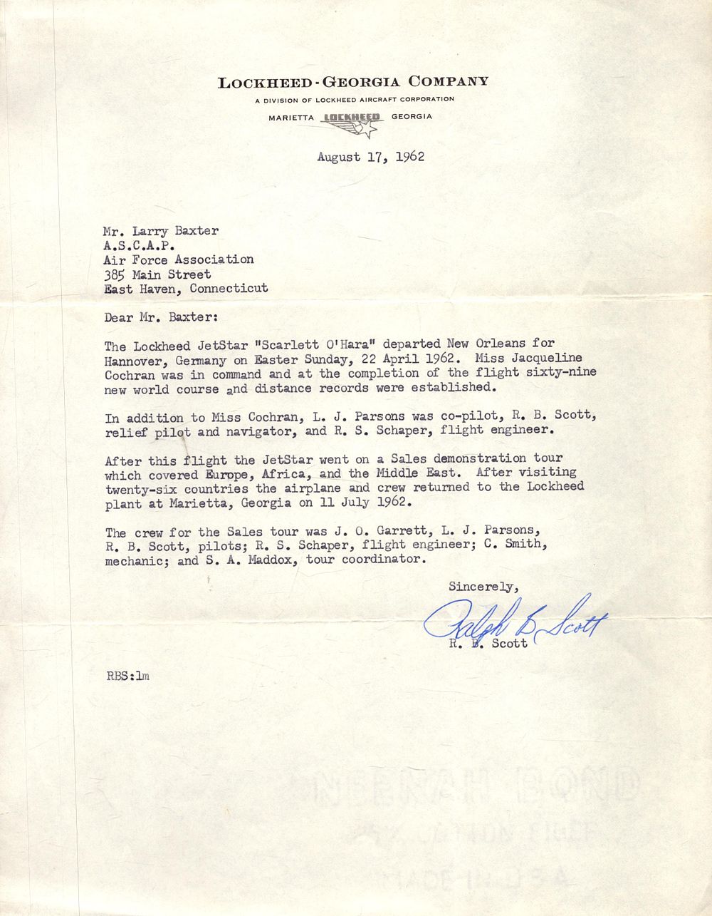 Lot 519: Ralph B Scott TLS dated 17/8/1962.