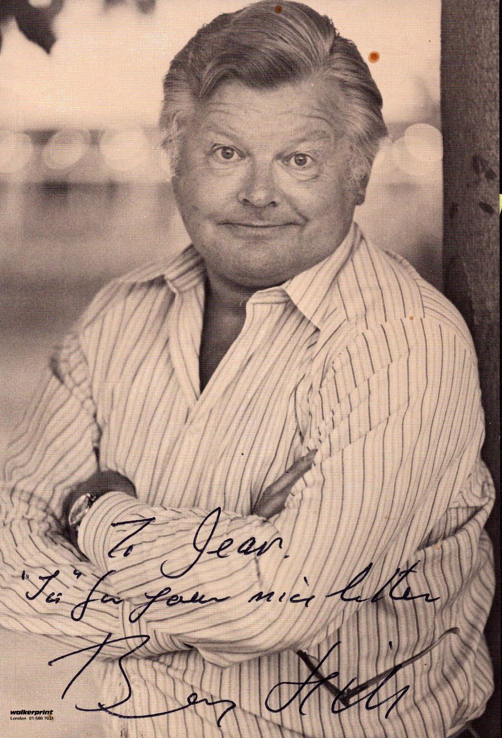 Lot 529: Benny Hill signed 6x4 inch black and white...