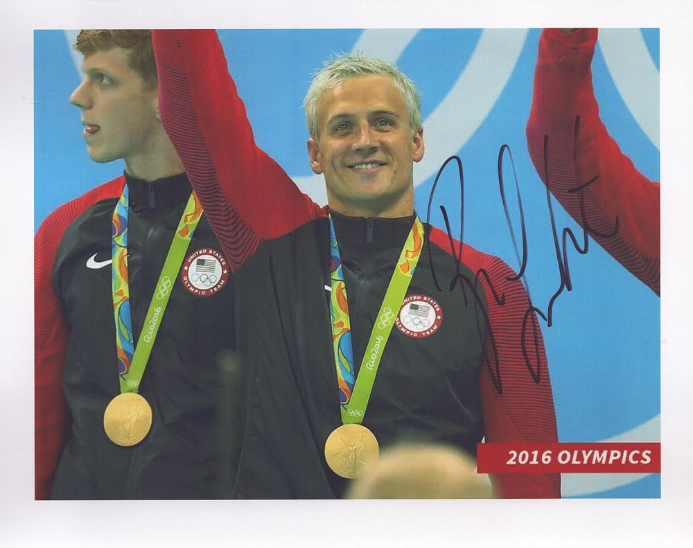 Lot 555: Ryan Lochte signed 10x8inch Olympics 2016 colour photo....