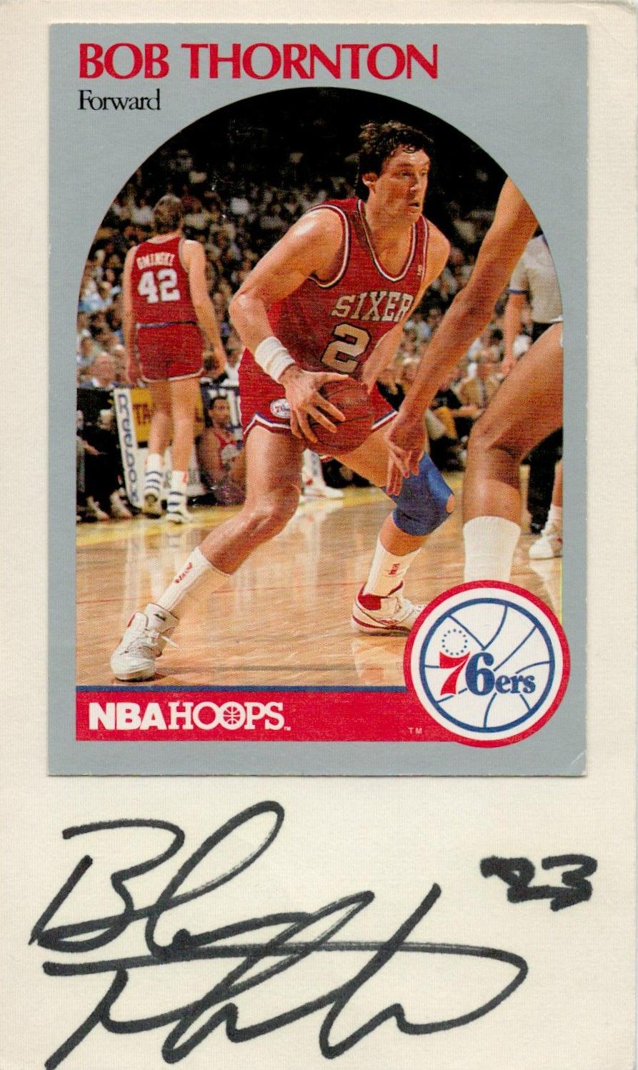 Lot 587: NBA Bob Thornton signed 5x3inch overall 76ers trading...