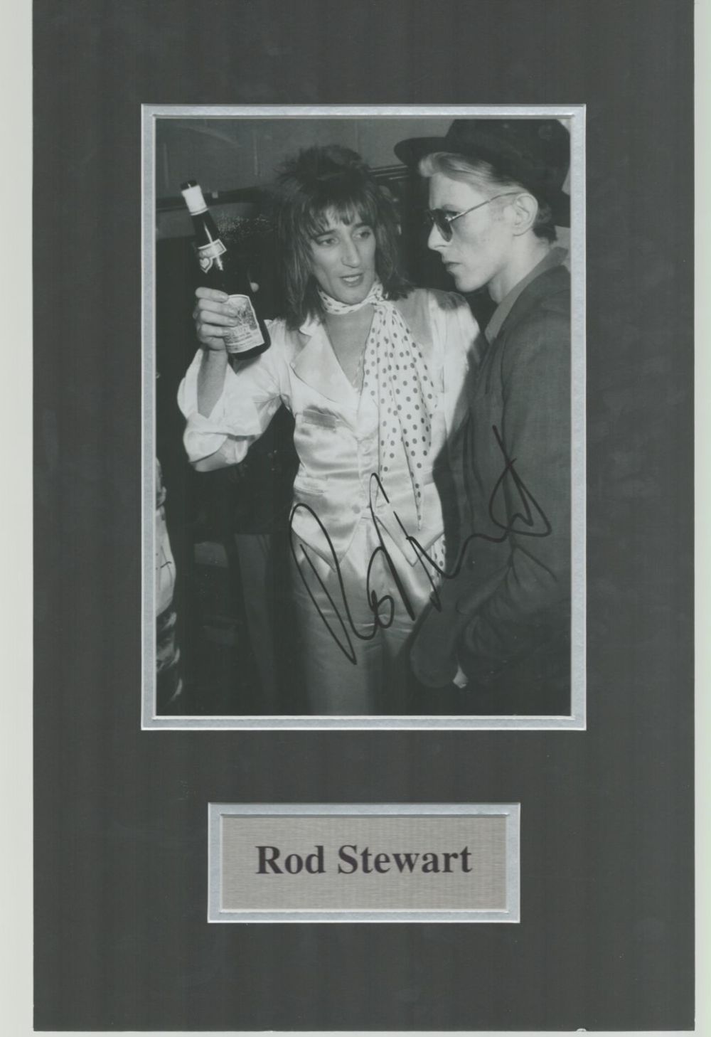 Lot 234: Rod Stewart signed 17x11 mounted vintage black and...