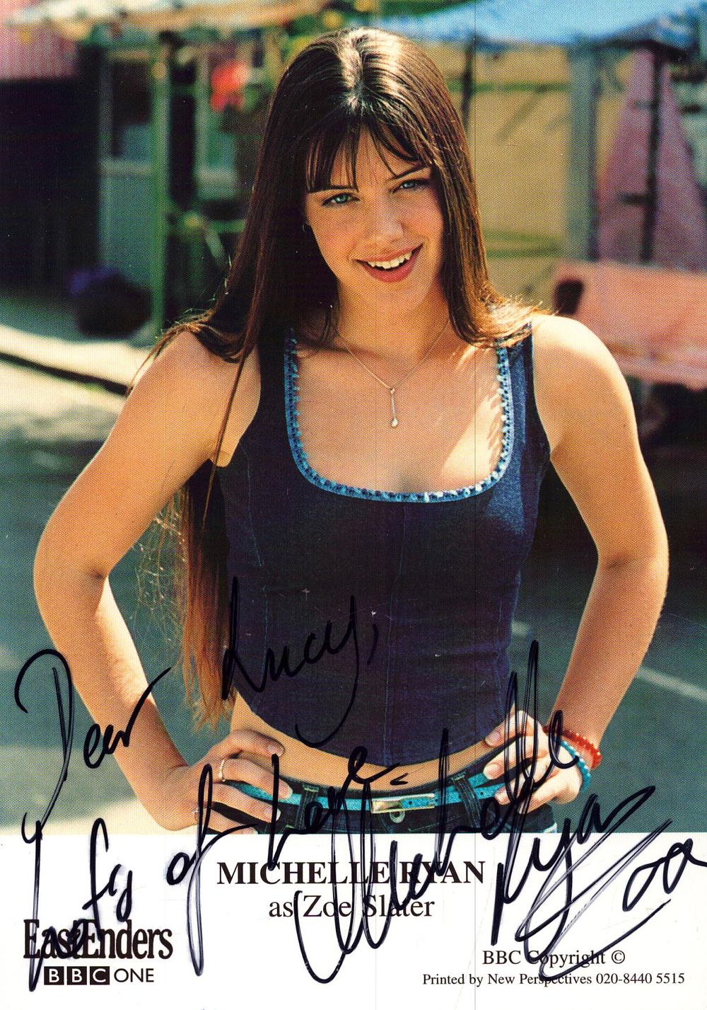 Lot 224: Michelle Leryan signed promo card, approx. 6x4, DEDICATED.