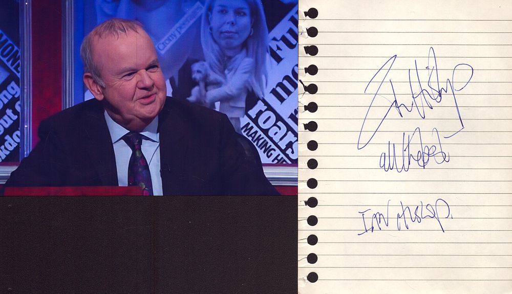 Lot 230: Ian Hislop signed signature piece with coloured photo.