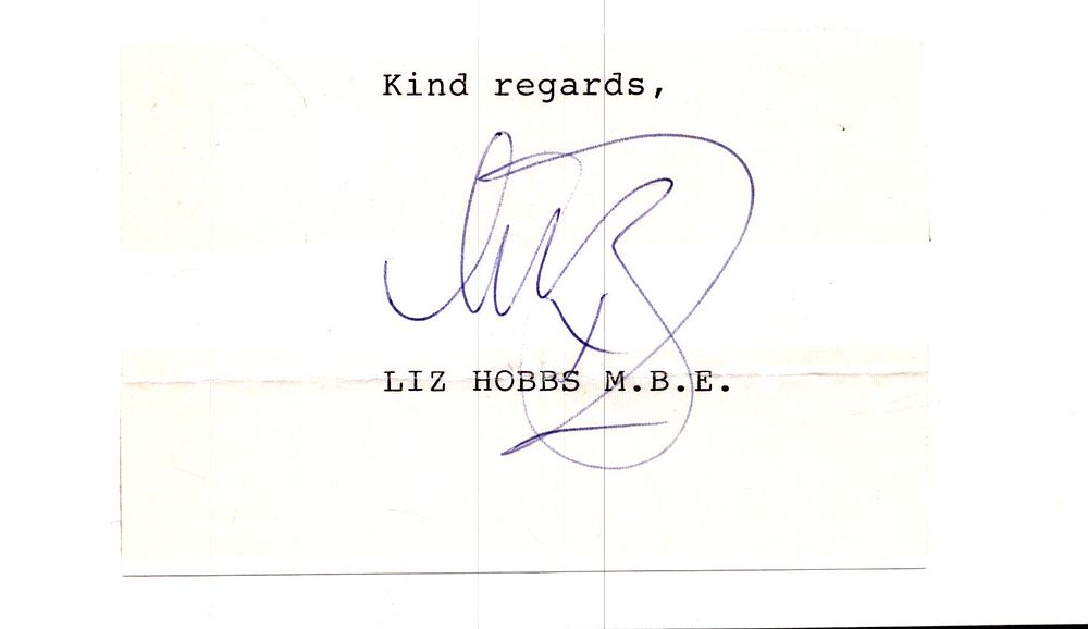 Lot 235: Liz Hobbs M.B.E signed signature piece.