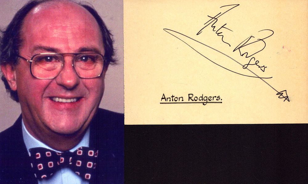Lot 242: Anton Rodgers signed signature piece with coloured photo.