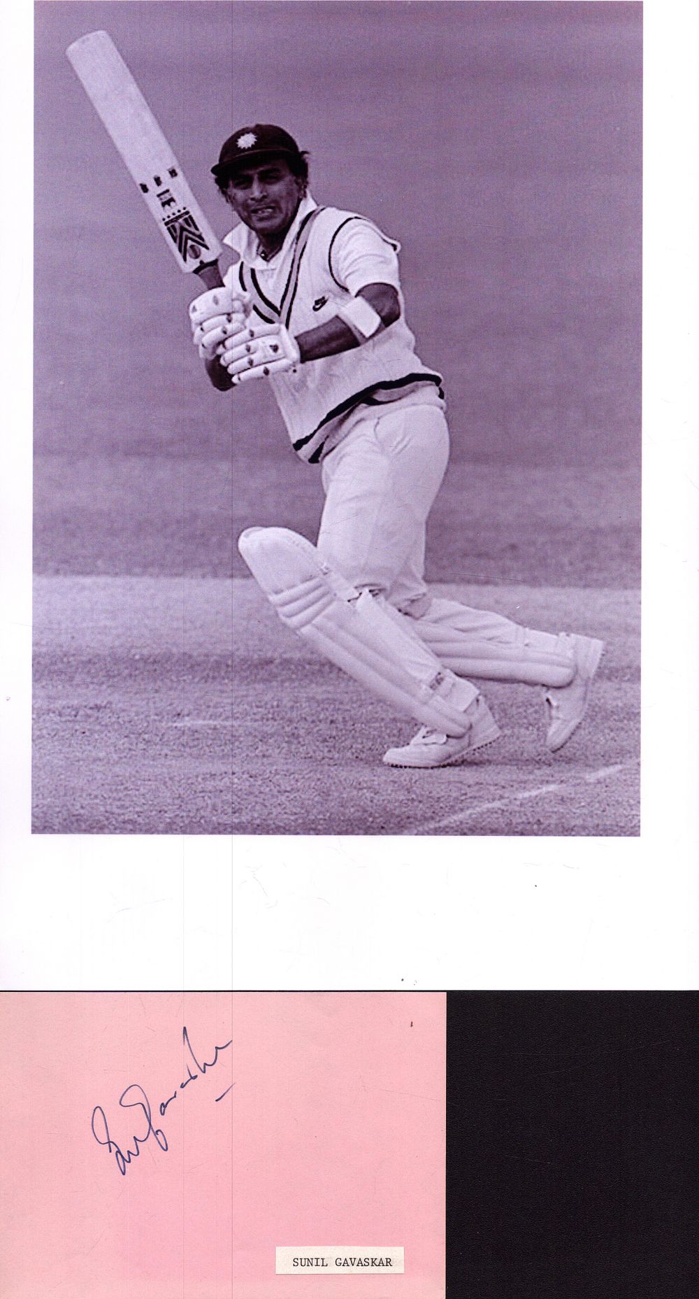 Lot 247: Sunil Gavaskar signed signature piece with black and...
