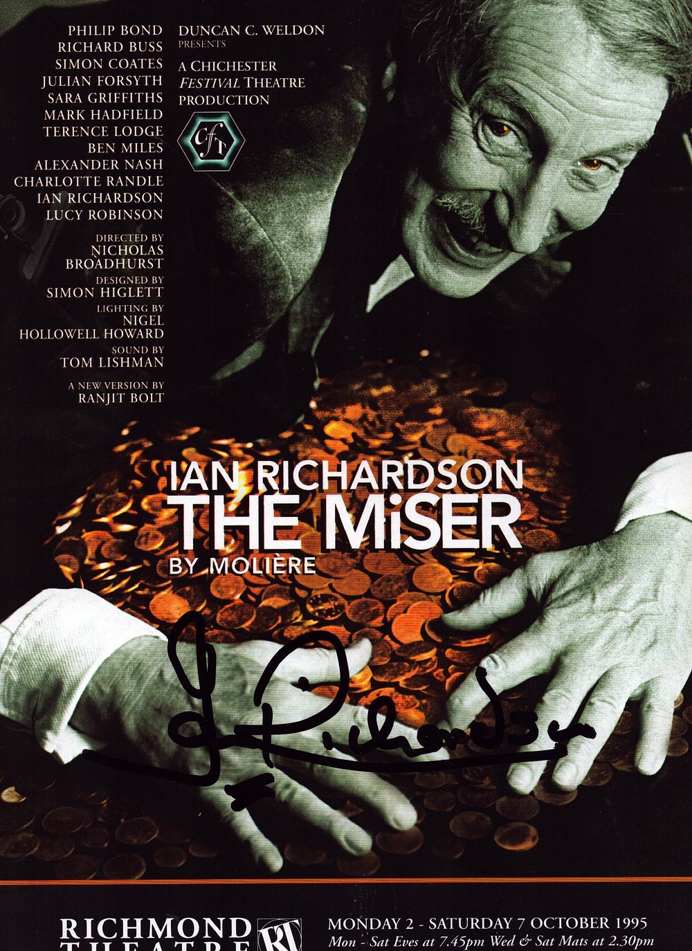 Lot 267: Ian Richardson signed flyer for the Miser at...