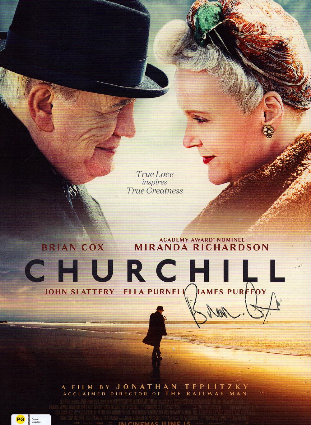 Lot 270: Brian Cox signed Churchill Box Office flyer.