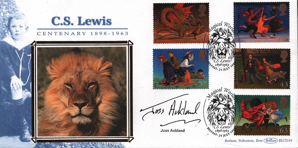 Lot 305: Joss Ackland signed FDC. C.S. Lewis Centenary 1898...