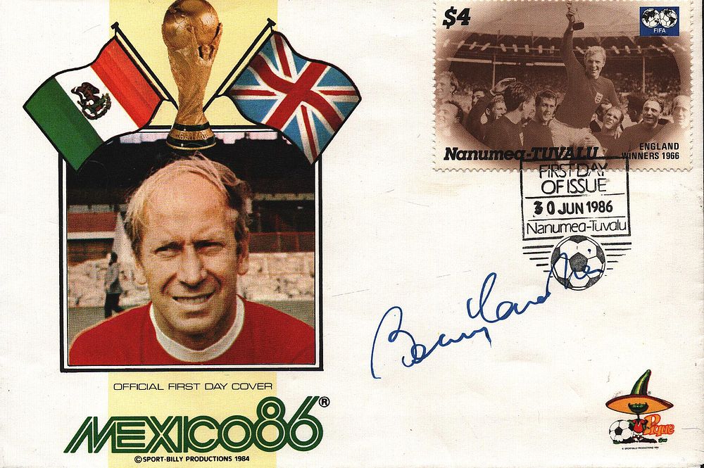 Lot 308: Bobby Charlton signed FDC. Mexico 86. Single Stamp...