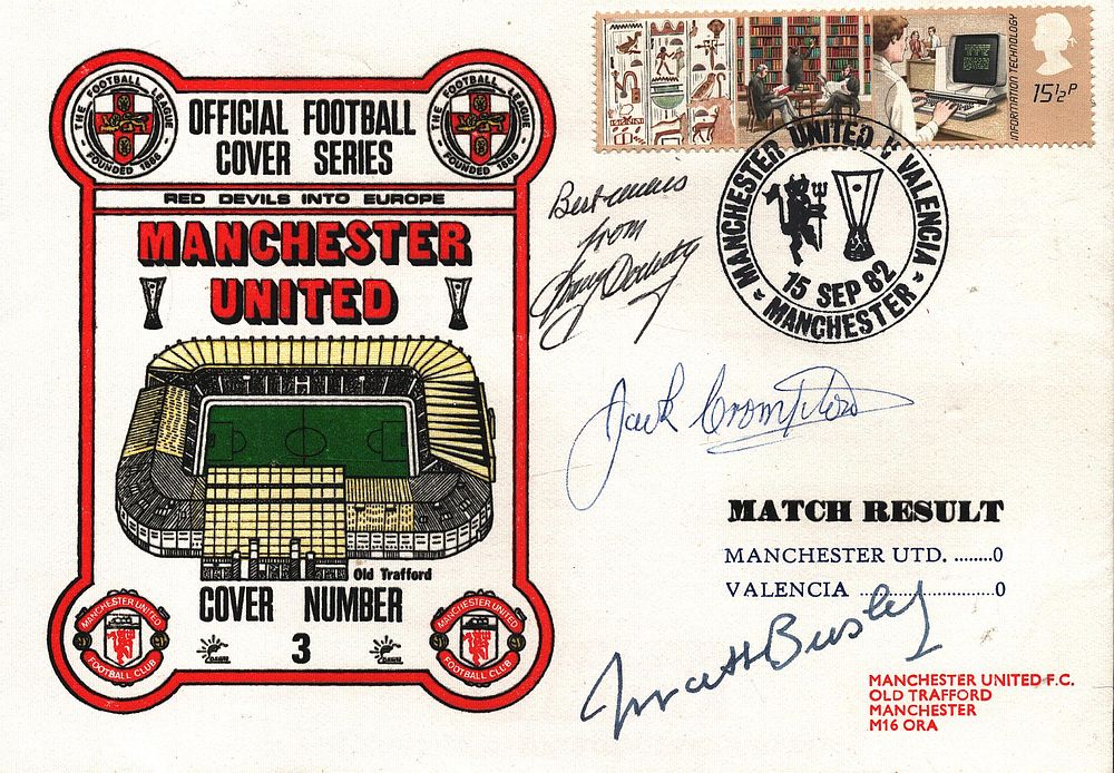 Lot 309: Jack Crompton, Matt Busby, Tommy Docherty multi signed...