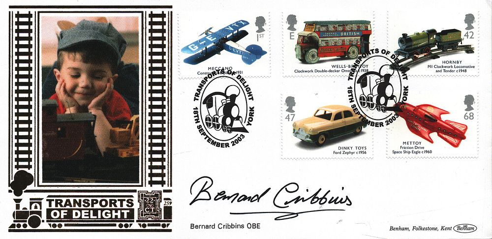 Lot 311: Bernard Cribbins, OBE signed FDC. Transports of Delight....