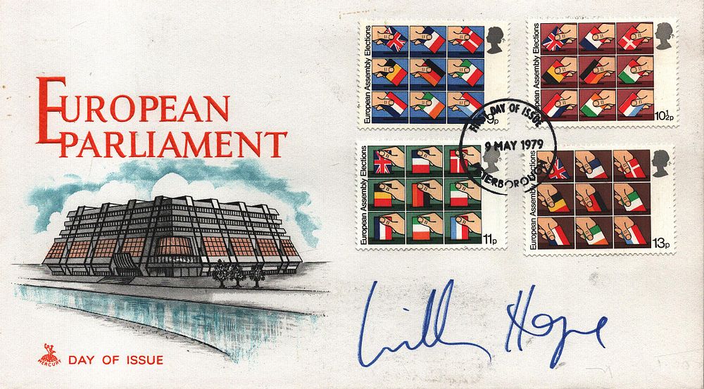 Lot 328: William Hague signed FDC. European Parliament. Four Stamps...