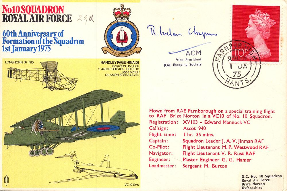 Lot 407: Sir Ronald Ivelaw-Chapman signed No10 Squadron RAF 60th...