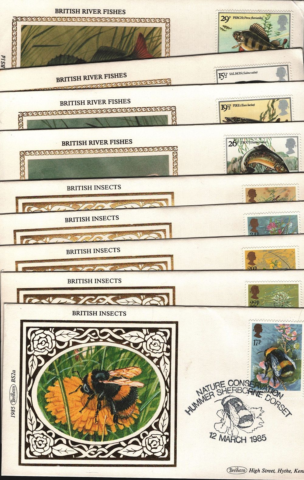 Lot 448: FDC Benham Collection 9. British River Fishes (4...