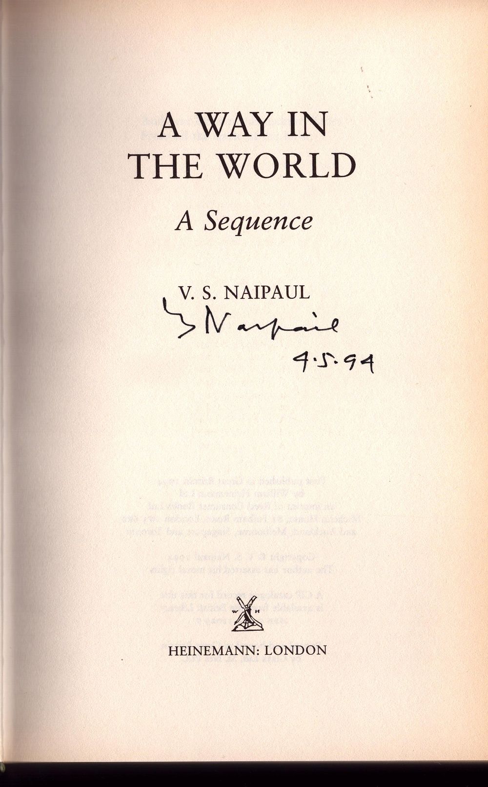 Lot 474: V.S. Naipaul signed first edition hardback book titled...