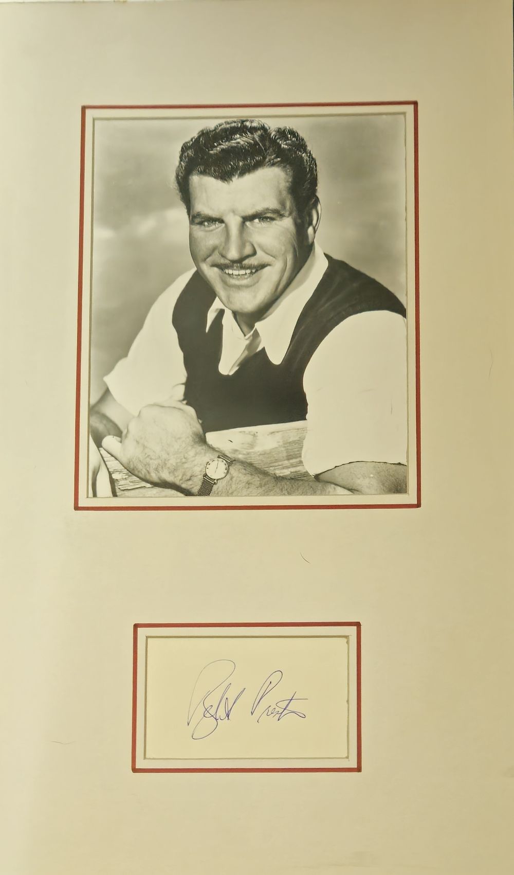 Lot 484: Robert Preston signature piece mounted below black and...