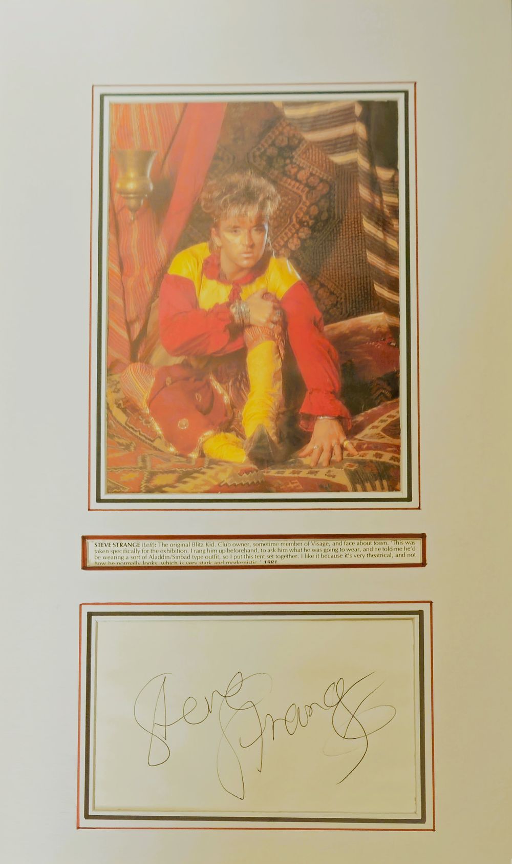 Lot 486: Steve Strange signature piece mounted below colour photo....