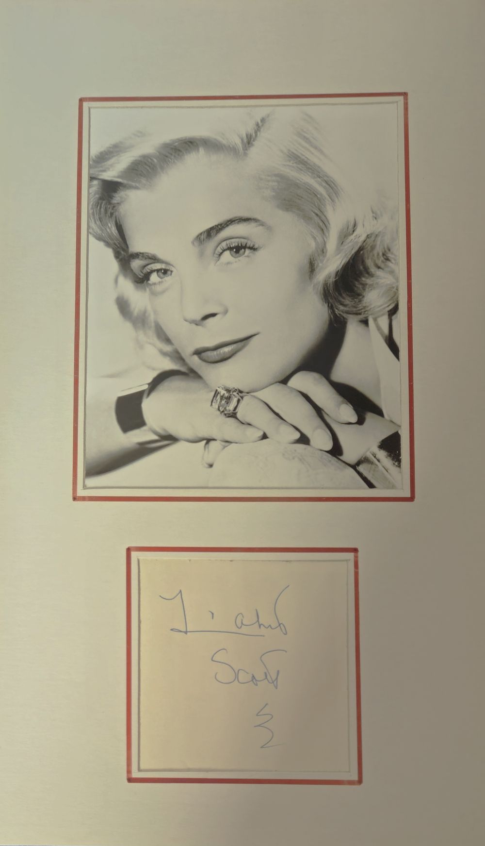 Lot 490: Lizabeth Scott signature piece mounted below black and...