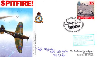 Wing Commander Frederick W Higginson OBE Spitfire Pilot signed FDC. Spitfire date stamped 1994 