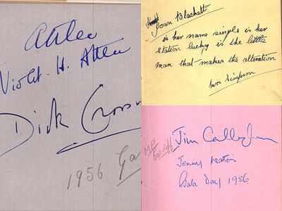 Historic autograph book. Includes signatures of Clement Attlee, his wife Violet, Dick Crosman 