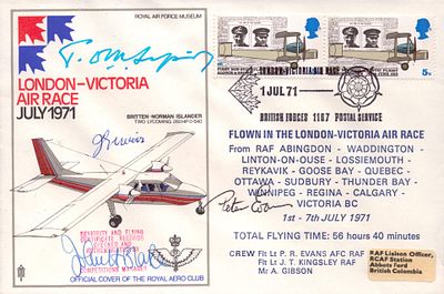 FDC multi signed by Sir Thomas Sopwith, Flt Lt P Evans AFC, A. Cdre Weir and crew member. 