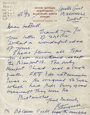 Hand written letter signed by Gp Capt. William Victor Sturgell MC and Bar WW1 Pilot Ace 6. 