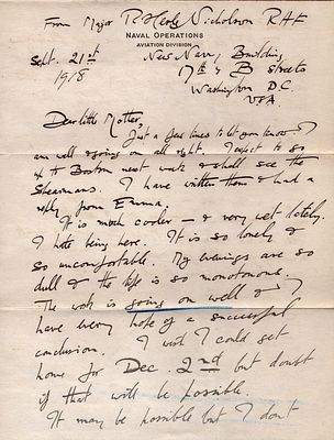 Great War hand written letter Signed by Major Robert Herle Nicholson RFC RAF Served 1912 - 