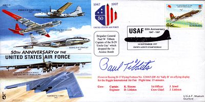 Brigadier Paul Tibbets signed FDC 50th Anniversary of the United States Air Force. Signed on 