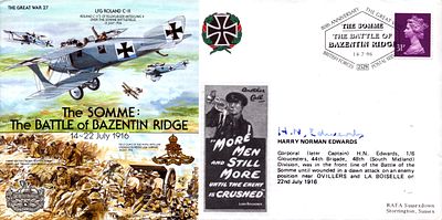Harry Norman Edwards signed FDC. The Somme The Battle of Bazentin Ridge 1916.