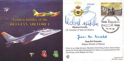 1996 Golden Jubilee Belgian Air Force cover signed M Portillo and J P Poncelet. Special signed 