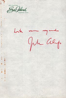 Joseph Wright Alsop V signed note sheet from. The Cloister Sea Island in Georgia born(October 