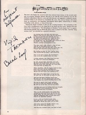 Virgil Thomson signed dedicated page within Philharmonic Hall magazine (November 25, 1896 – 