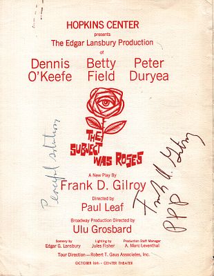 Frank D. Gilroy signed Theatre Flyer. 'The Subject Was Roses'.