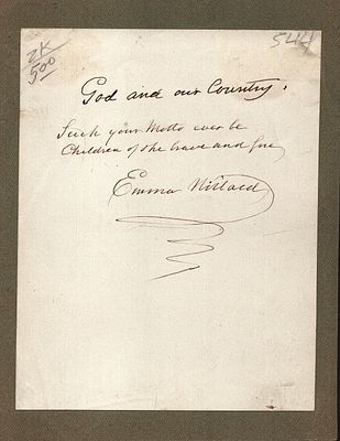 Emma Willard signed Note affixed onto card 5x4 inch Approx overall.