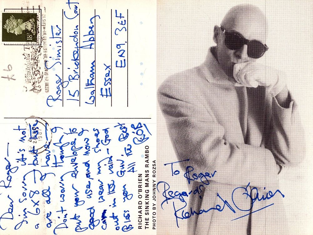 Lot 158: Richard O'Brien signed black and white post card,...