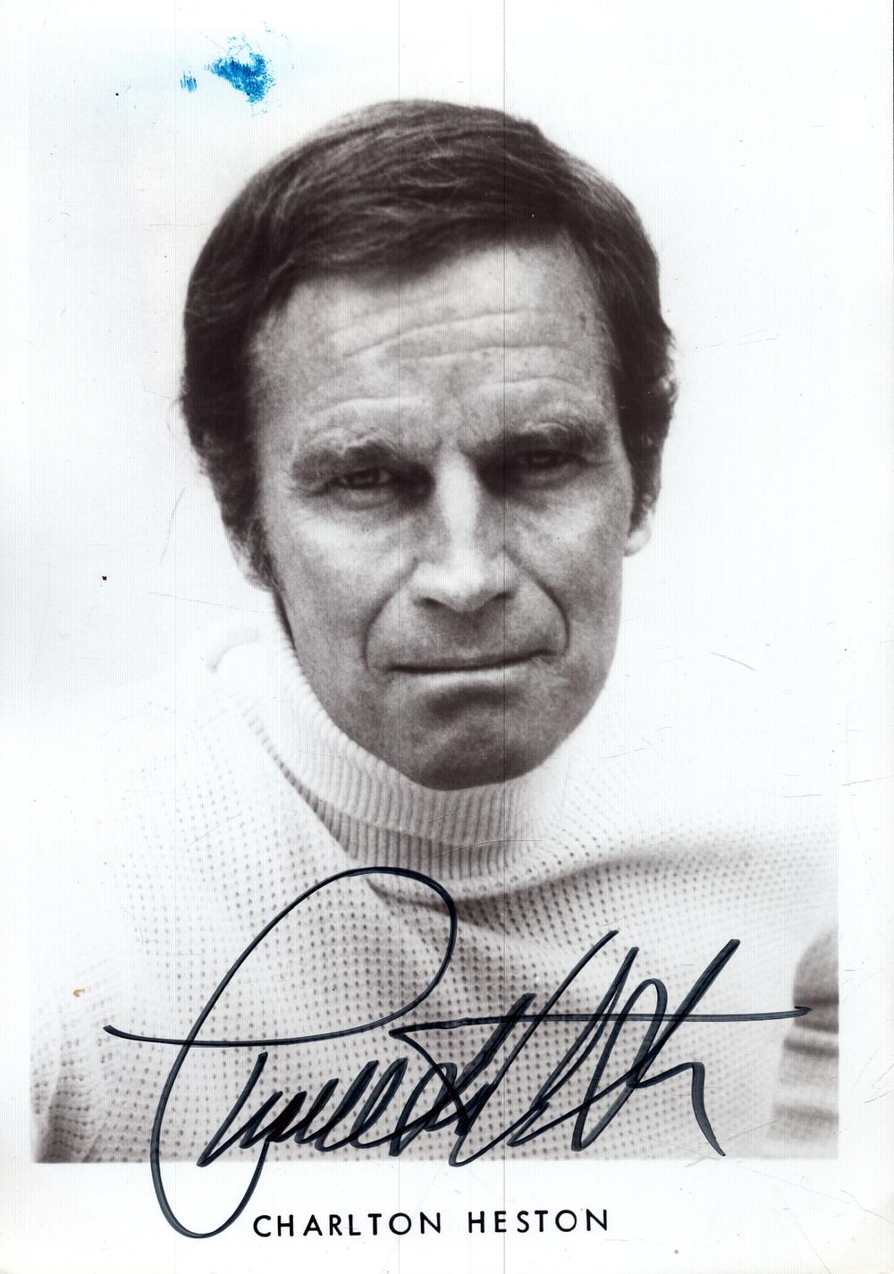 Lot 162: Charlton Heston signed black and white photo, 7x5...
