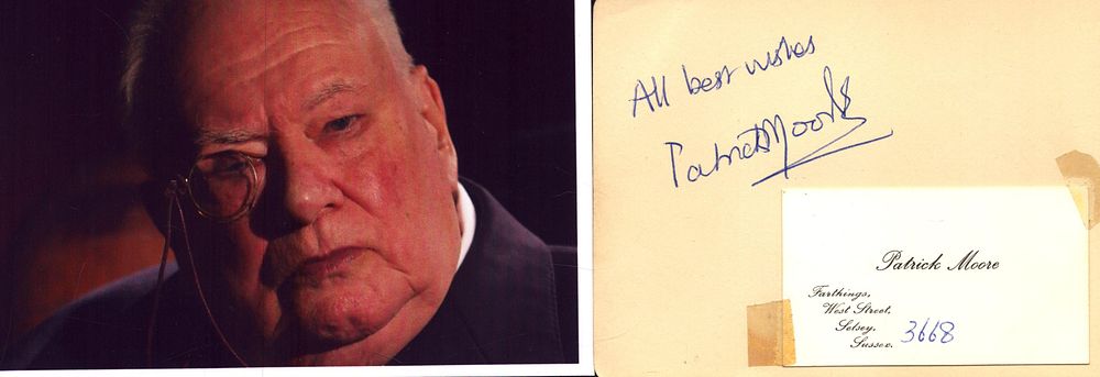 Lot 171: Patrick Moore signed signature piece with coloured 6x4...