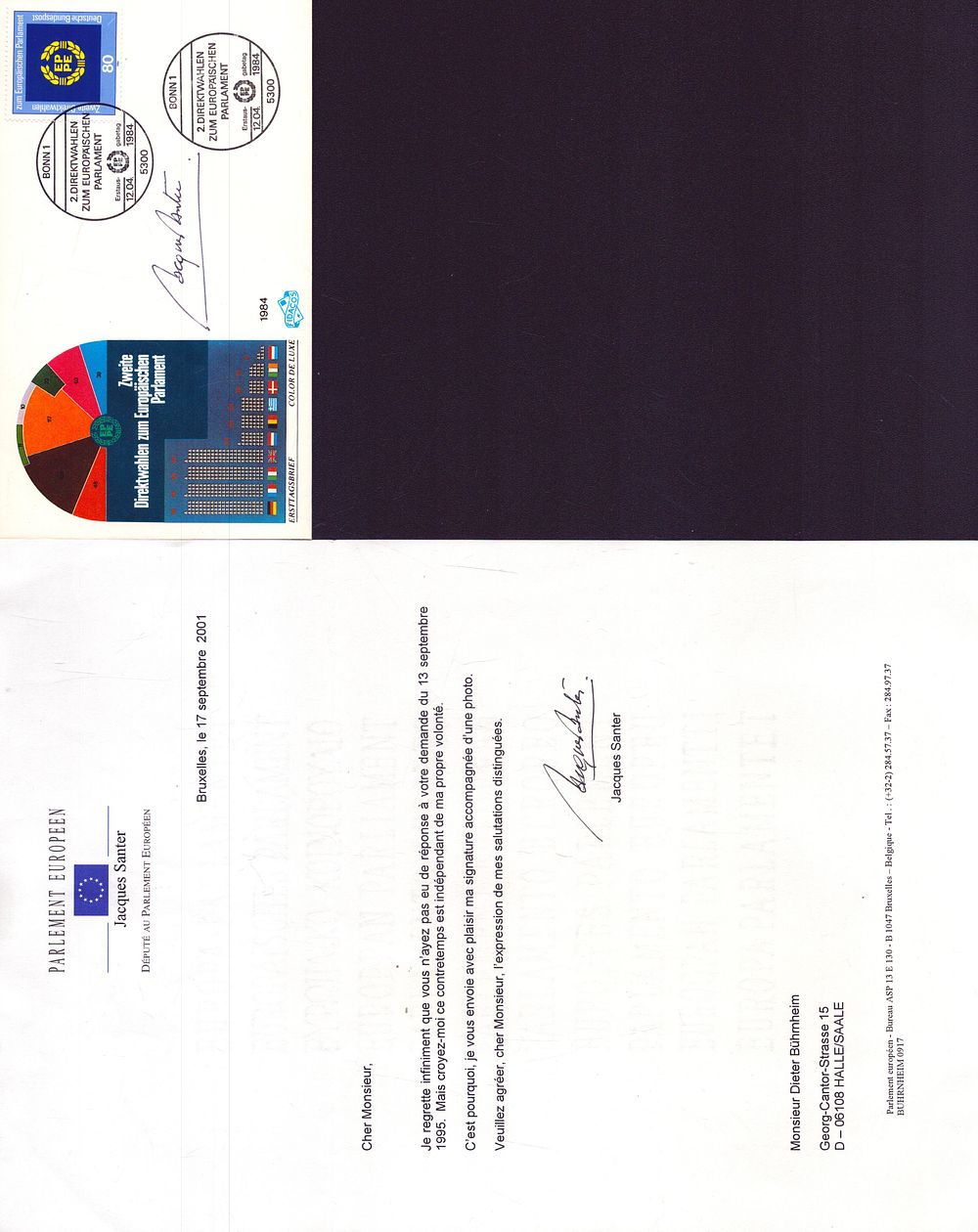 Lot 301: Jacques Santer signed Zweite Direktwahlen zum Europaischen Parliament...