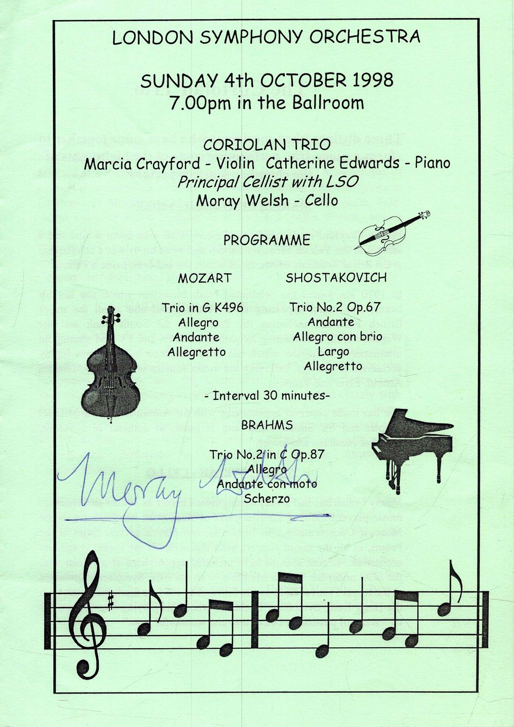 Lot 307: Moray Welsh signed London Symphony Orchestra October 1998...