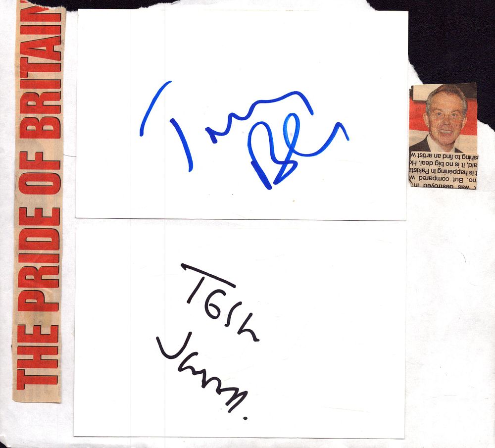 Lot 318: Tony Blair and Tessa Jowell signed signature piece.