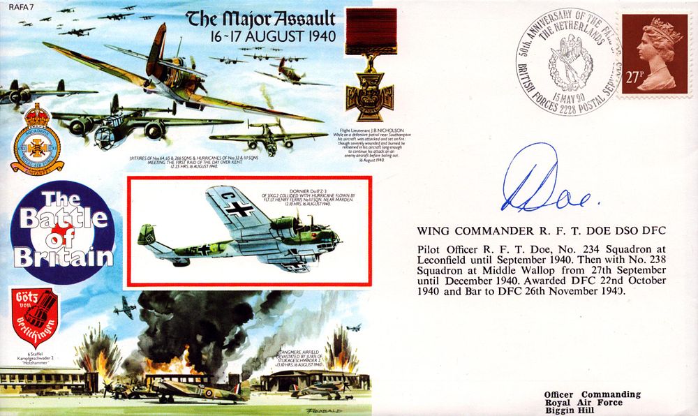 Lot 368: Wing Commander R.F.T. Doe DSO Signed FDC The...