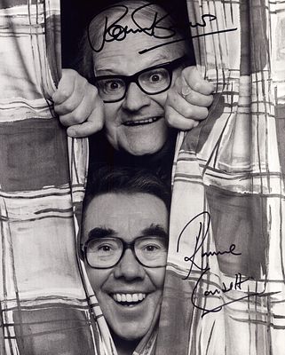 Ronnie Barker and Ronnie Corbet 'Two Ronnies' signed black and white 10x8inch photo.