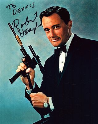 Robert Vaughan 'Man from Uncle' signed coloured 10x8inch photo, DEDICATED.