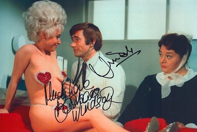 Barbara Windsor and Jim Dale in ' Carry on' signed coloured 12x8inch photo.