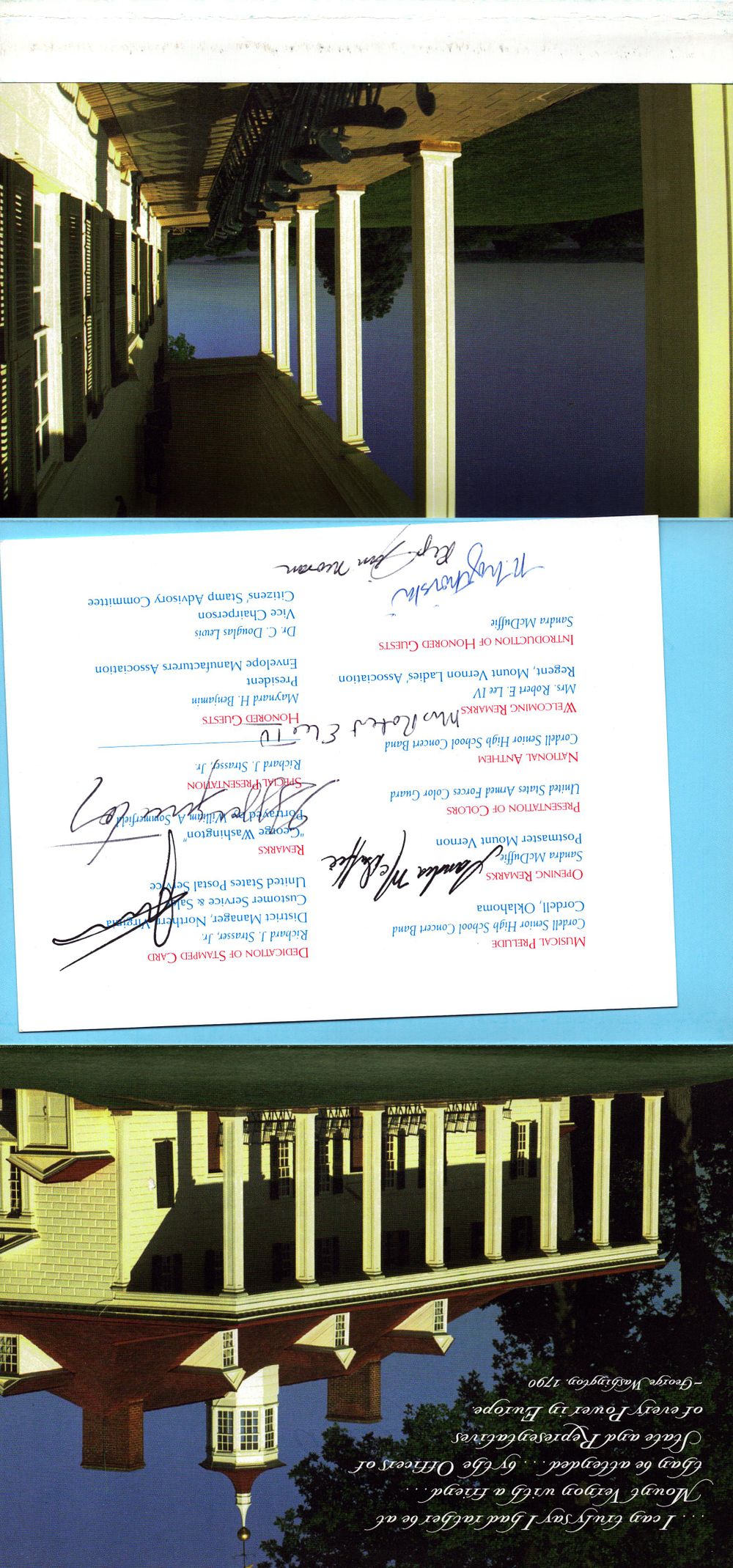 Lot 239: Mount Vernon stamped card, Mult signed by Sandra...